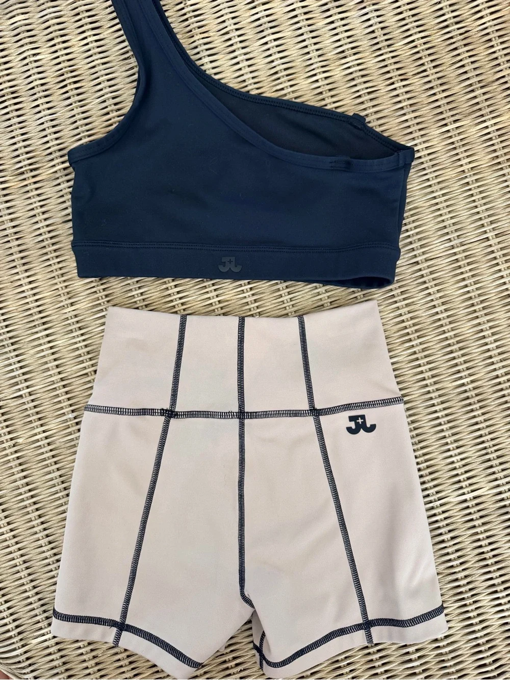 JO+JAX Black One-Shoulder Crop Top AXS & Tan High-Waist Shorts YL